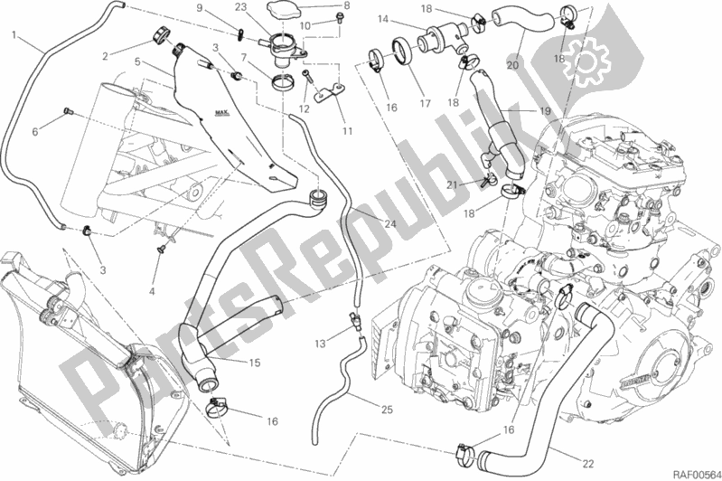 All parts for the Cooling Circuit of the Ducati Diavel Xdiavel Sport Pack Brasil 1260 2019